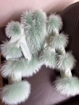 Color: Mint Green, size: S84CM - Elegant Bright Patent Leather Pattern Sheepskin Fashion Short Fox Fur Coat