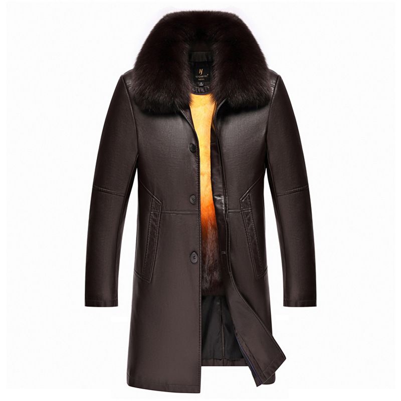 Color: Coffee rabbit fur, Size: 4XL - Middle-aged and elderly liner fur coat men