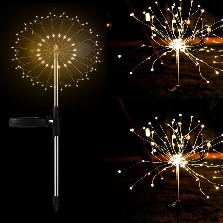 style: Oval2pc, Color: Warm-120light, Size:  - New Ground Plug Solar Fireworks Light LED Light String Copper Wire Outdoor Garden Decoration Star Lights Christmas Lights