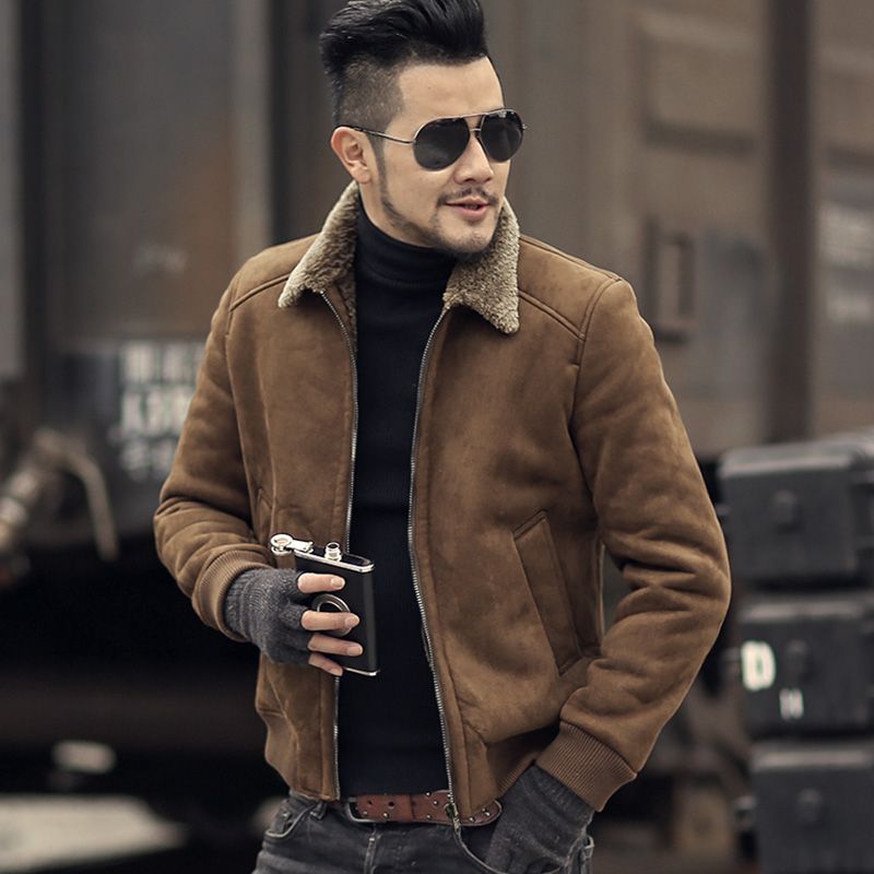 Brown fur one men&#39;s fur coat jacket lamb hair men&#39;s fur collar jacket tide F7153