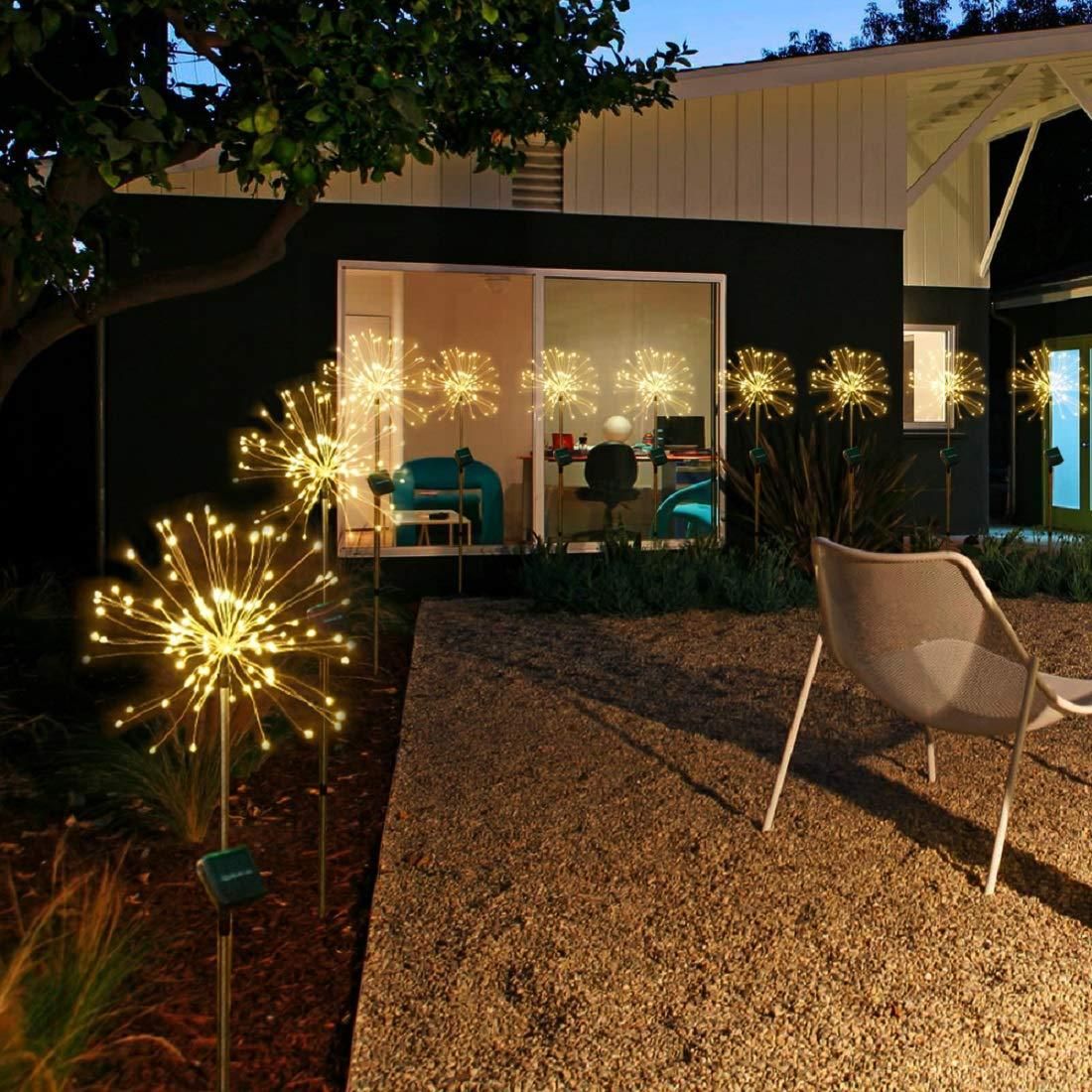 style: Round, Color: White-90light, Size:  - New Ground Plug Solar Fireworks Light LED Light String Copper Wire Outdoor Garden Decoration Star Lights Christmas Lights