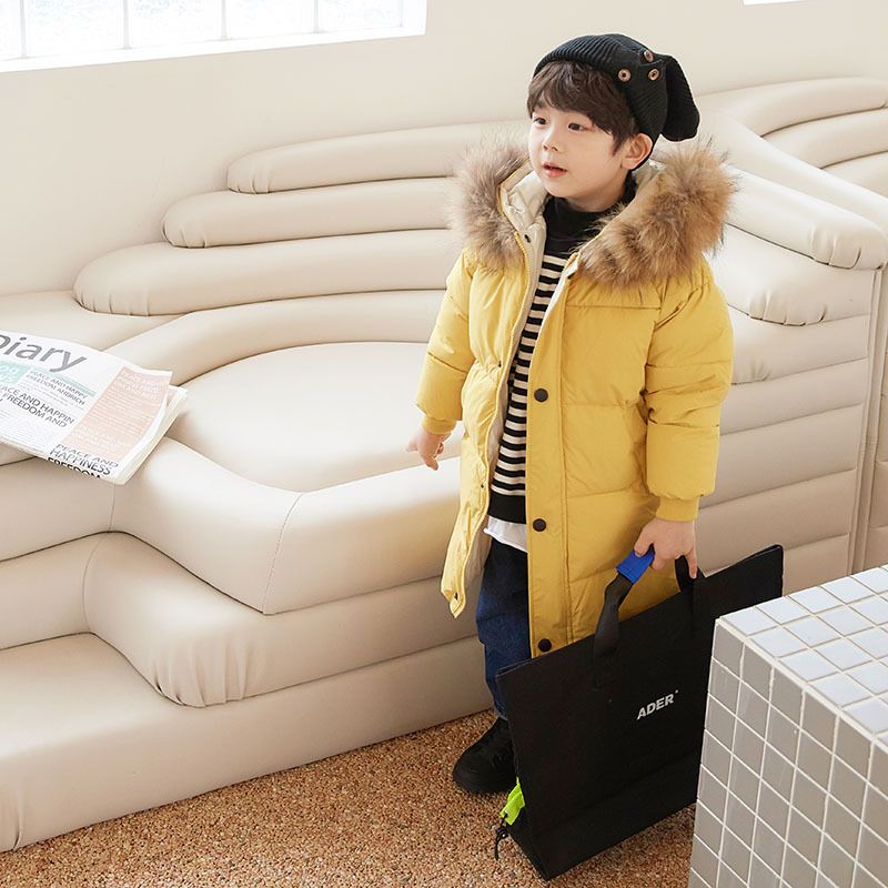 Big Fur Collar Mid-length Medium And Large Children&#39;s Clothing Thick Winter Wear Coat