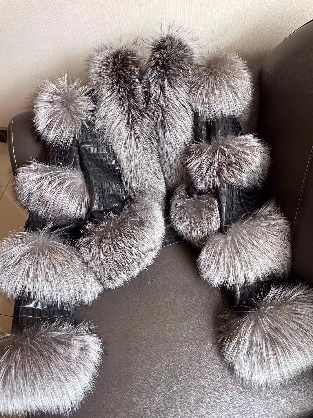 Color: Silver Book, size: XXL100CM - Elegant Bright Patent Leather Pattern Sheepskin Fashion Short Fox Fur Coat