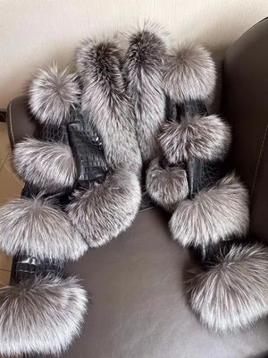 Color: Silver Book, size: XXL100CM - Elegant Bright Patent Leather Pattern Sheepskin Fashion Short Fox Fur Coat