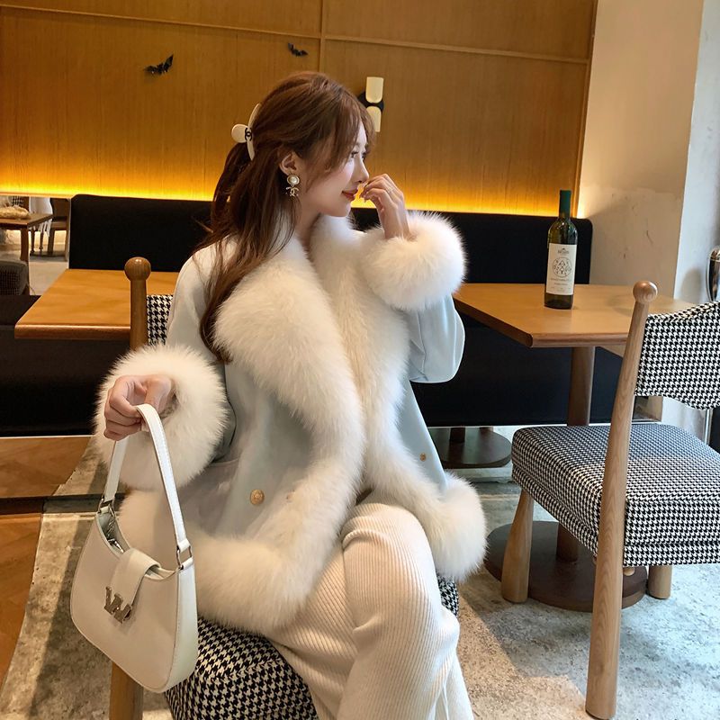 Women&#39;s Fashion And Environment-friendly Fox Fur Fur Integrated Fleece Short Wool Coat