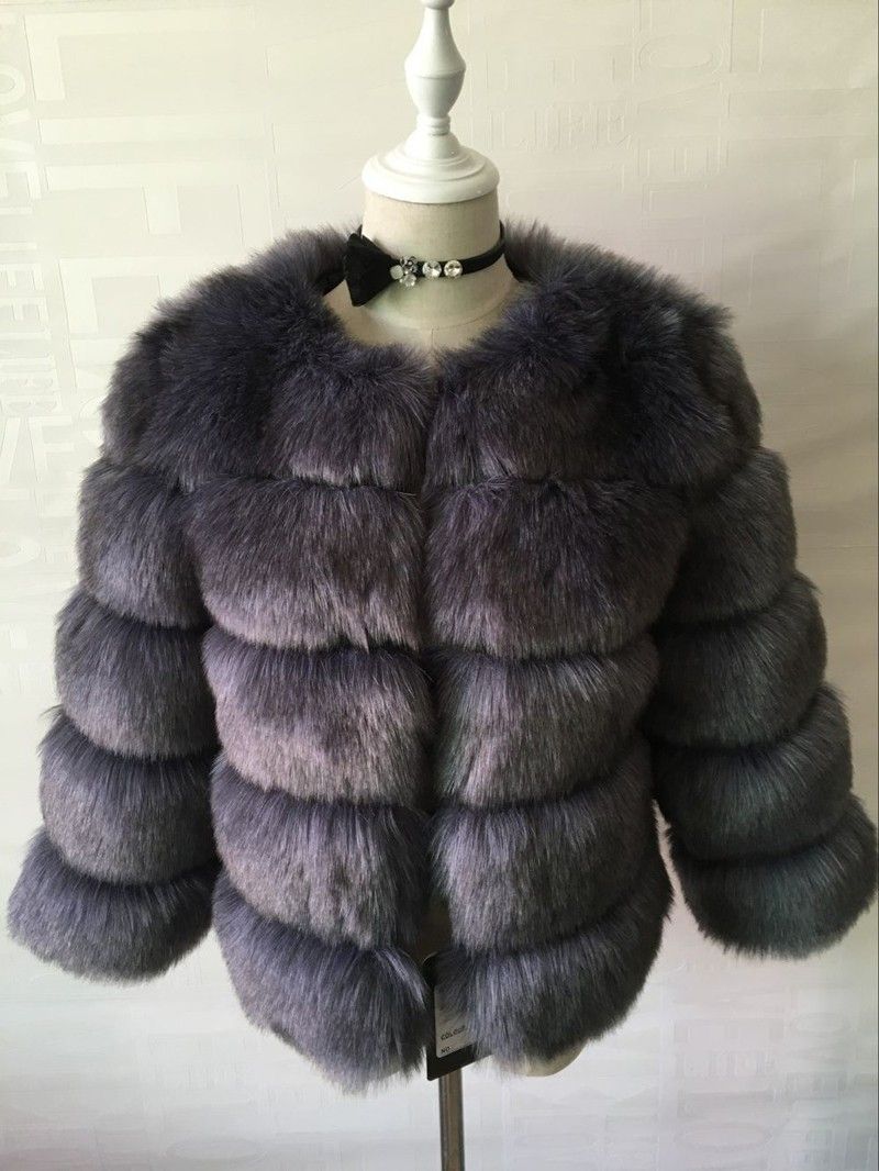 Color: Dark grey, Size: L - New faux furry slim mink jacket short faux fur fur coat female