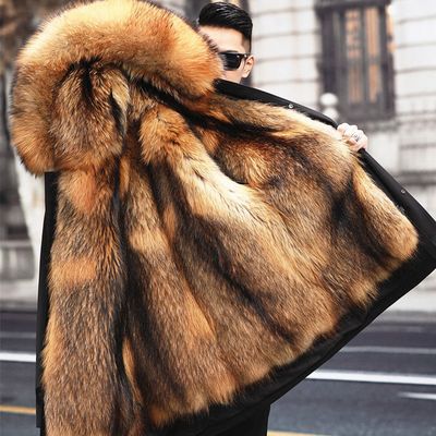 Color: Blackginger lining, Size: 4XL - Fur Coat Faux Mink Velvet Medium Length Fur Coat