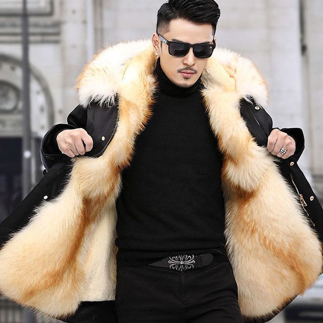 Color: Blackgold lining, Size: L - Fur Coat Faux Mink Velvet Medium Length Fur Coat