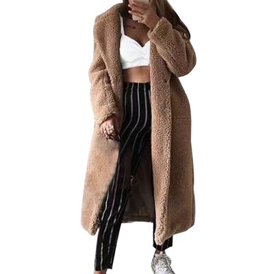 Color: Brown, Size: S - Solid color long coat faux fur coat soft plush thick