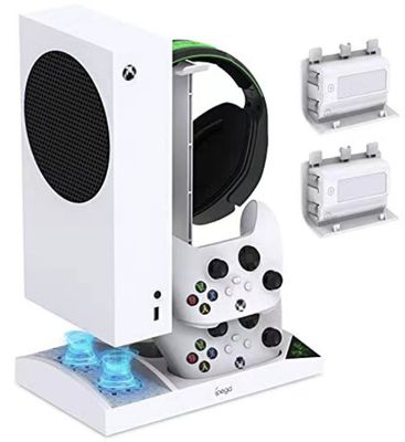 Product Color: White - XboxSeriesS Main Engine Cooling Fan Base XSS Gamepad Dual Battery Fixed Charger With Earphone Rack