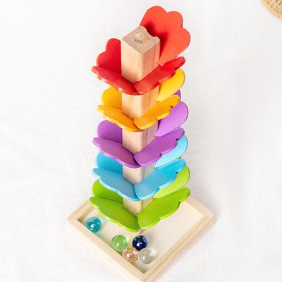 Color: Fallen leaves ball - Rainbow Petal Wooden Ball Track Toy