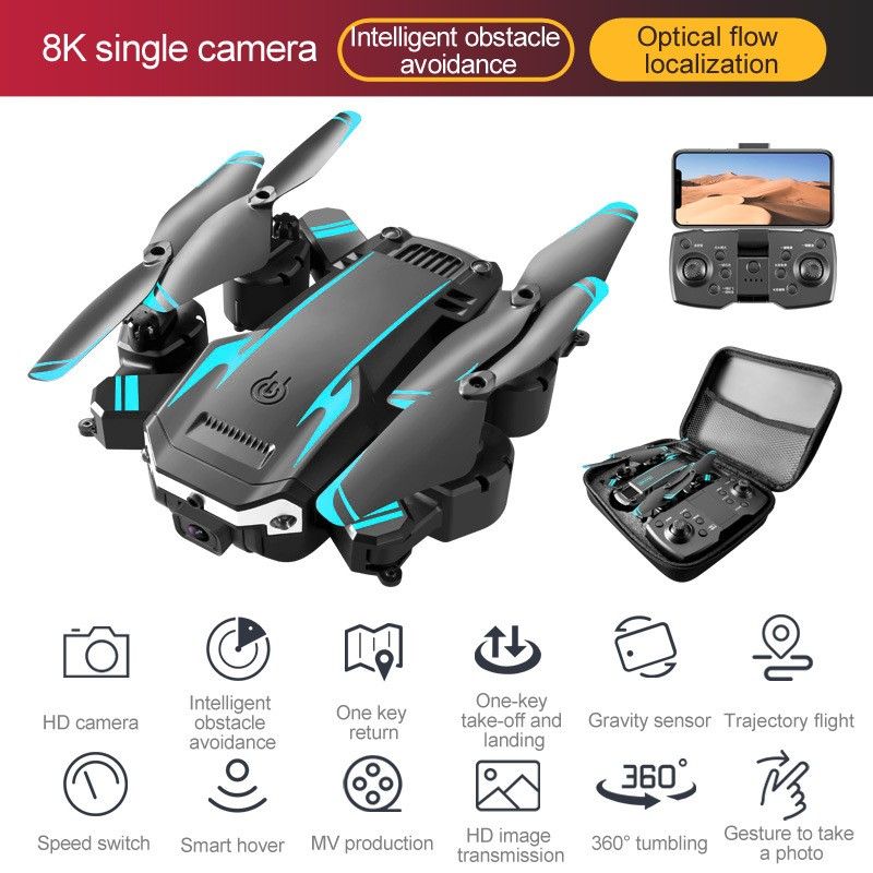 Color: Black single camera, style: Double battery - High Definition 8K Folding Intelligent Obstacle Avoidance Drone