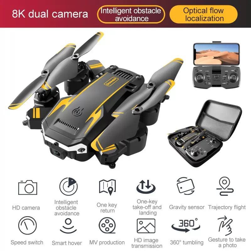 Color: Yellow double camera, style: Three battery - High Definition 8K Folding Intelligent Obstacle Avoidance Drone