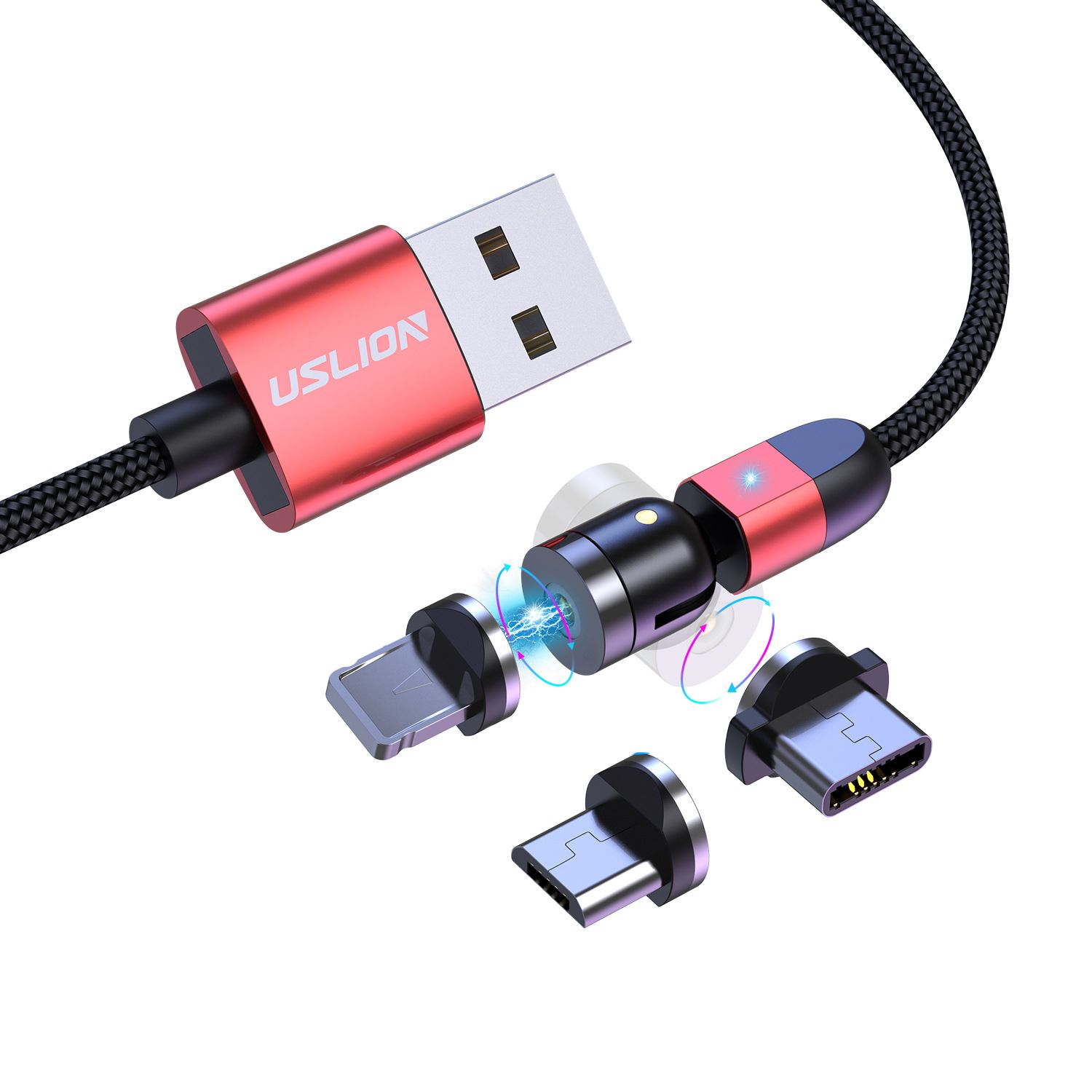Color: Red, Style: Type C-2m, Size:  - Compatible with Apple , Magnetic three-in-one data cable