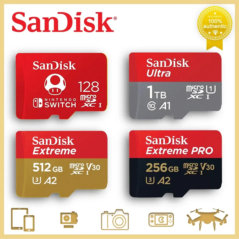 Capacity: 1GB - SanDisk Micro SD Memory Card 100% Original C10 U1 U3 4K HD Trans Flash Cards for Camera GoPro DJI Nintendo Switch MicroSDXC Card