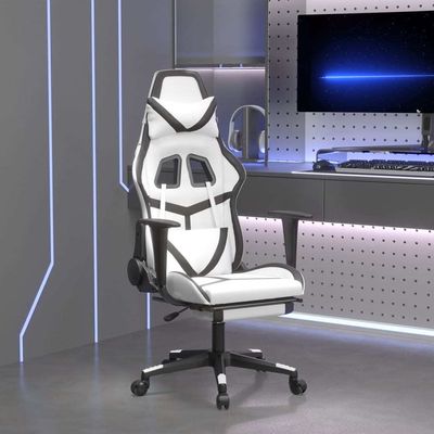 vidaXL Massage Gaming Chair with Footrest White&amp;Black Faux Leather