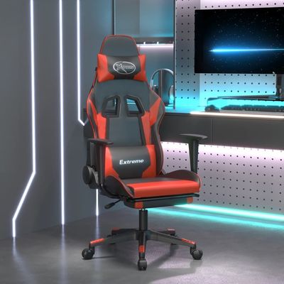 vidaXL Massage Gaming Chair with Footrest Black&amp;Red Faux Leather