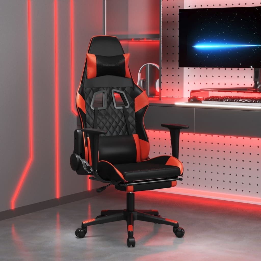 vidaXL Massage Gaming Chair with Footrest Black&amp;Red Faux Leather