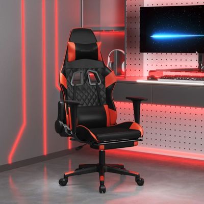 vidaXL Massage Gaming Chair with Footrest Black&amp;Red Faux Leather