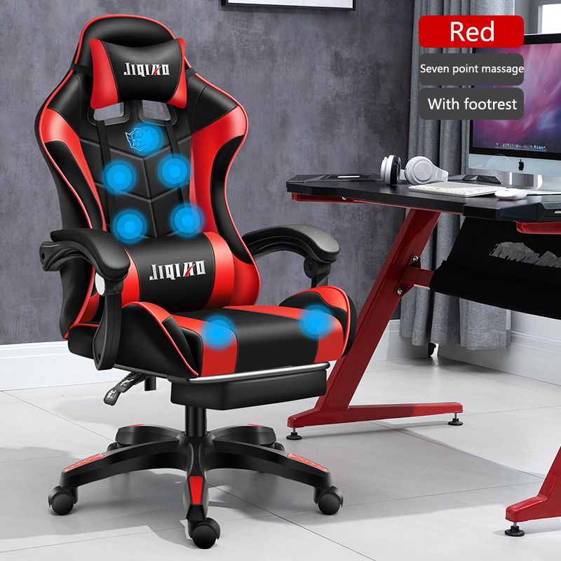 Color: Black red, style: Steel foot - Men&#39;s Computer Home Comfort Ergonomic Dormitory Gaming Seat Swivel Chair