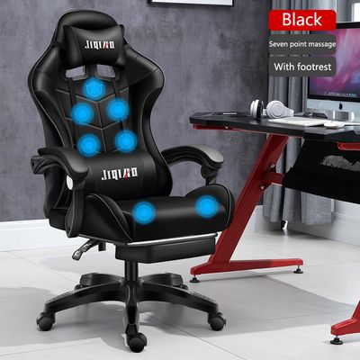 Color: Black, style: Steel foot - Men&#39;s Computer Home Comfort Ergonomic Dormitory Gaming Seat Swivel Chair