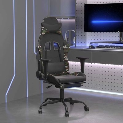 Massage Gaming Chair with Footrest Black&amp;Camouflage Faux Leather