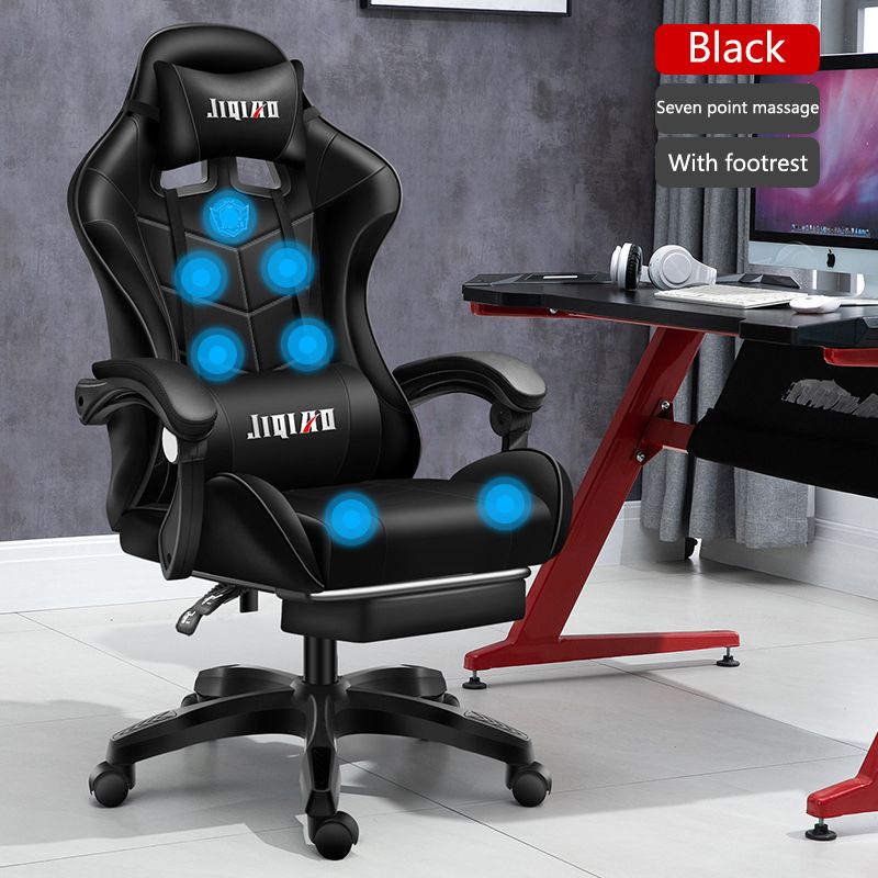 Color: Black, style: Nylon foot - Men&#39;s Computer Home Comfort Ergonomic Dormitory Gaming Seat Swivel Chair