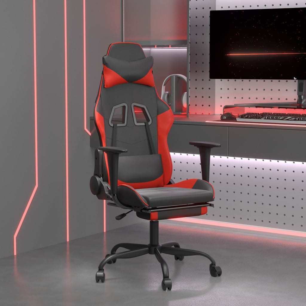 Massage Gaming Chair with Footrest Black&amp;Red Faux Leather