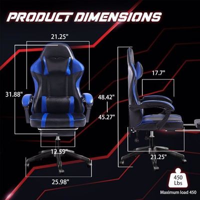 Ergonomic Gaming Chair with Footrest, PU Leather Video Game Chairs for Adults, Reclining Gamer Chair Office Chair with Lumbar Support, Comfortable Computer Chair for Heavy People
