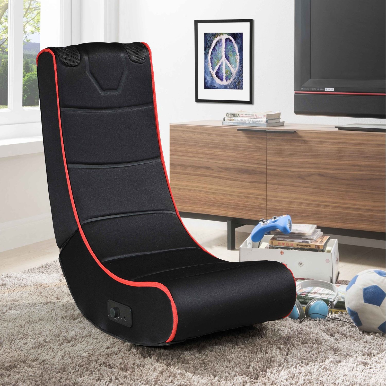Foldable gaming chair with onboard speakers