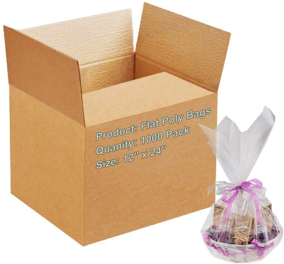 Clear Treat Bags 12&quot; x 24&quot;, Pack of 1000 Plastic Clear Gift Bags for Candy, Cookies, Organizing Small Items, 2 Mil Polyethylene Clear Favor Bags with Open Top, Waterproof Plastic Clear Goodie Bags