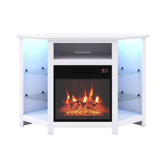 Fireplace Corner TV Stand with LED Lights and Smart APP Control for 50 Inches TV-White - Color: White