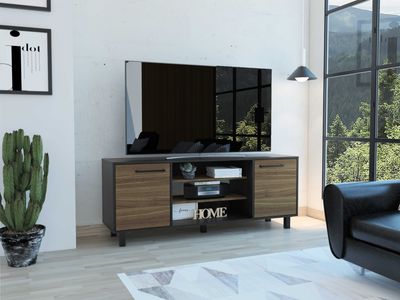 Kaia Tv Stand for TVs up 55&quot;; Four Shelves; Three Shelves -Black / Pine