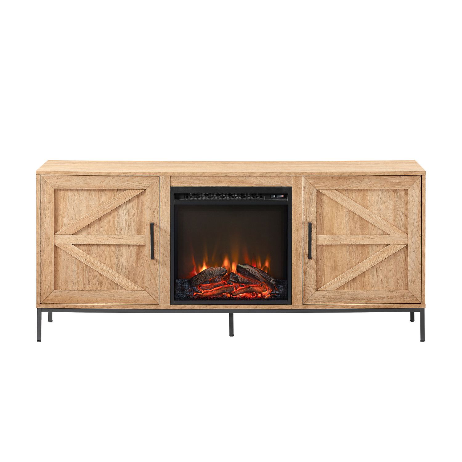 Modern Farmhouse Barn Door Fireplace TV Stand for TVs up to 65 inches - Coastal Oak