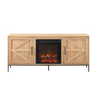 Modern Farmhouse Barn Door Fireplace TV Stand for TVs up to 65 inches - Coastal Oak