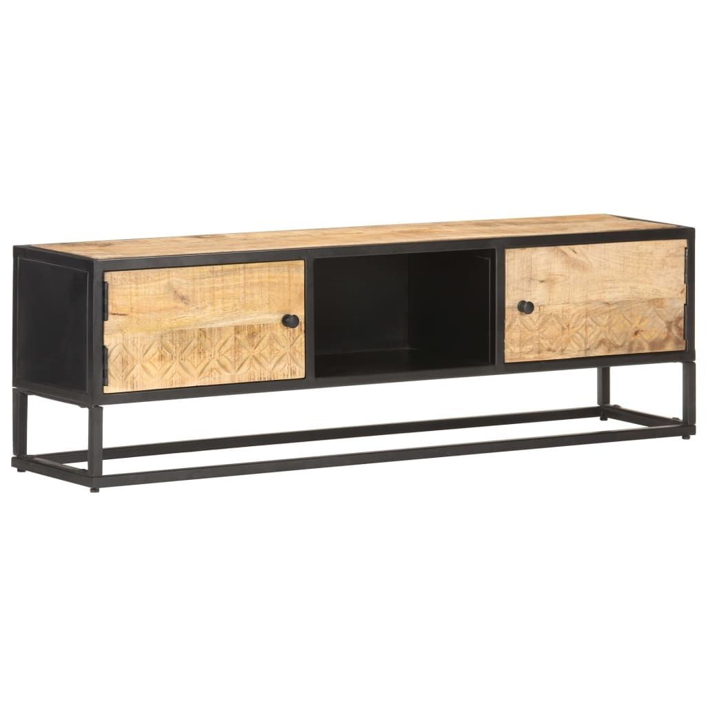 vidaXL TV Stand with Carved Door 51.2&quot;x11.8&quot;x15.7&quot; Rough Mango Wood