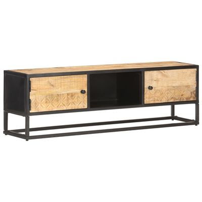 vidaXL TV Stand with Carved Door 51.2&quot;x11.8&quot;x15.7&quot; Rough Mango Wood