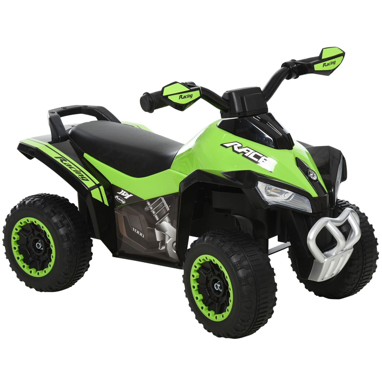 Aosom NO Power Kids Ride On Push Car, Ride Racer, Foot-to-floor Sliding Car, Walking ATV Toy with Music, Lights, for 1.5-3 Years Old, Green