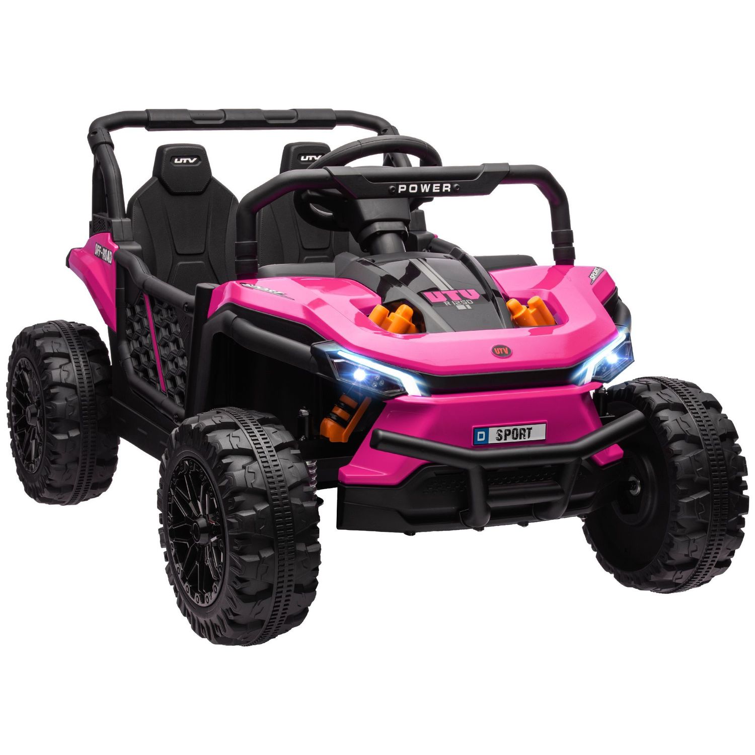 Qaba 12V Kids UTV, Battery Powered Ride on Truck, 3.7 MPH Off-Road Electric Car with Remote Control, 4-Wheel Suspension, LED Headlights, 3 Speeds, Horn &amp; Music, for Boys and Girls, Pink