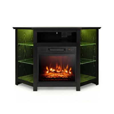 Fireplace Corner TV Stand with LED Lights and Smart APP Control for 50 Inches TV-Black - Color: Black