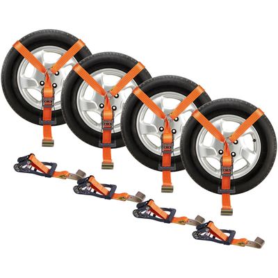VEVOR Car Tie Down Straps Kit, Lasso Style 2" x 120" Tire Straps, 5512 LBS Working Load, 11023 LBS Breaking Strength, with Flat Hooks for Passenger Car, ATV, Motorcycle, Van, SUV, UTV, Trailer, 4-Pac VEVOR Car Tie Down Straps Kit, Lasso Style 2" x 120" Tire Straps, 5512 LBS Working Load, 11023 LBS Breaking Strength, with Flat Hooks for Passenger Car, ATV, Motorcycle, Van, SUV, UTV, Trailer, 4-Pac