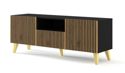 Ravenna F tv stand 2D1S / 58,9 in black / artisan-black / gold leg