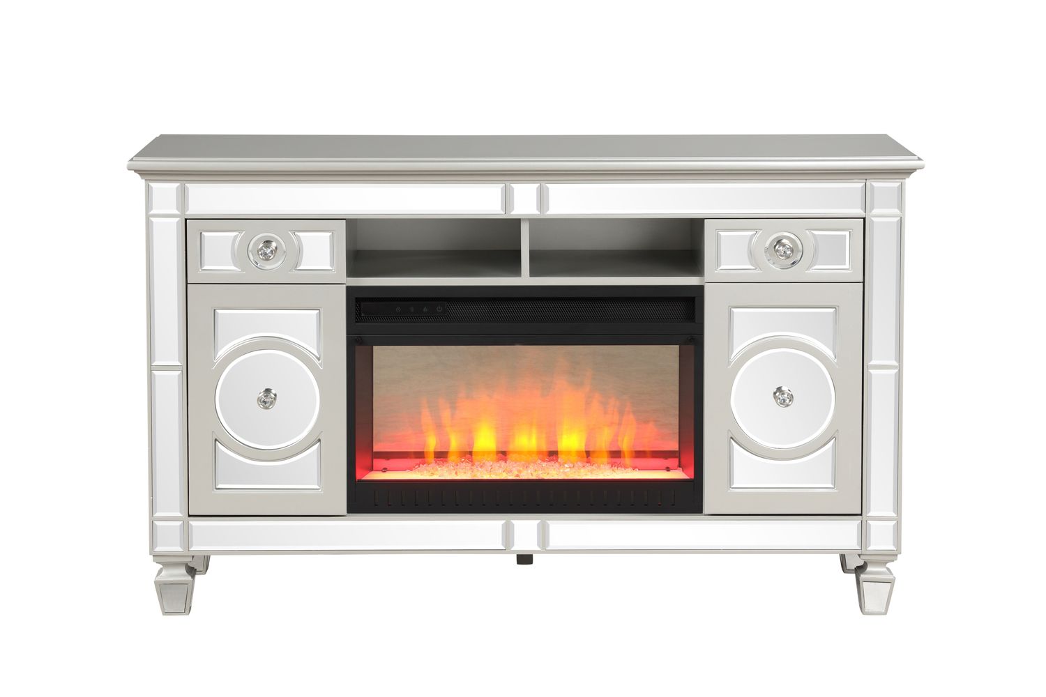 TV Stand With Electric Fireplace in Silver