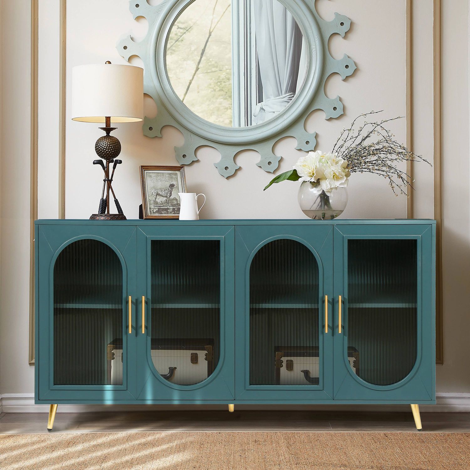 TV Stand for 65+ Inch TV, Wood TV Stand with Storage Cabinet &amp; Adjustable Shelves, Media TV Console for Living Room Bedroom
