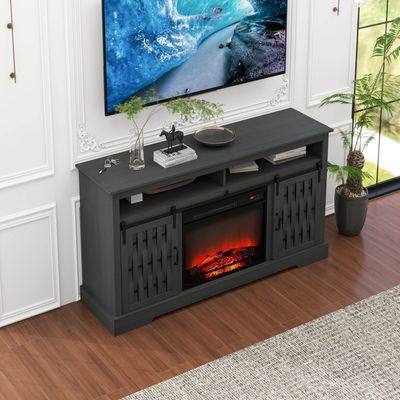 Fireplace TV Stand for TVs up to 65&quot;, Entertainment Center with 23&quot; Electric Fireplace, Farmhouse TV Stand Industrial Media Console with Sliding Barn Door for Living Room, 58 Inch