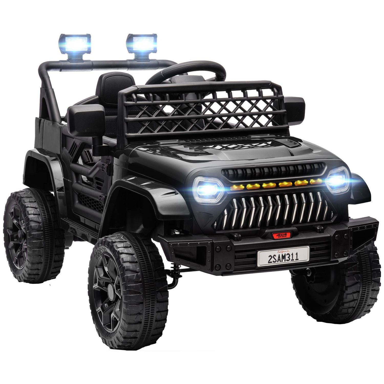 Qaba 12V Ride On Truck, Battery Powered Kids Electric Car UTV with 4 Suspension Wheels, Remote Control, 3 Speeds, LED Headlights, Horn, USB Music, Black