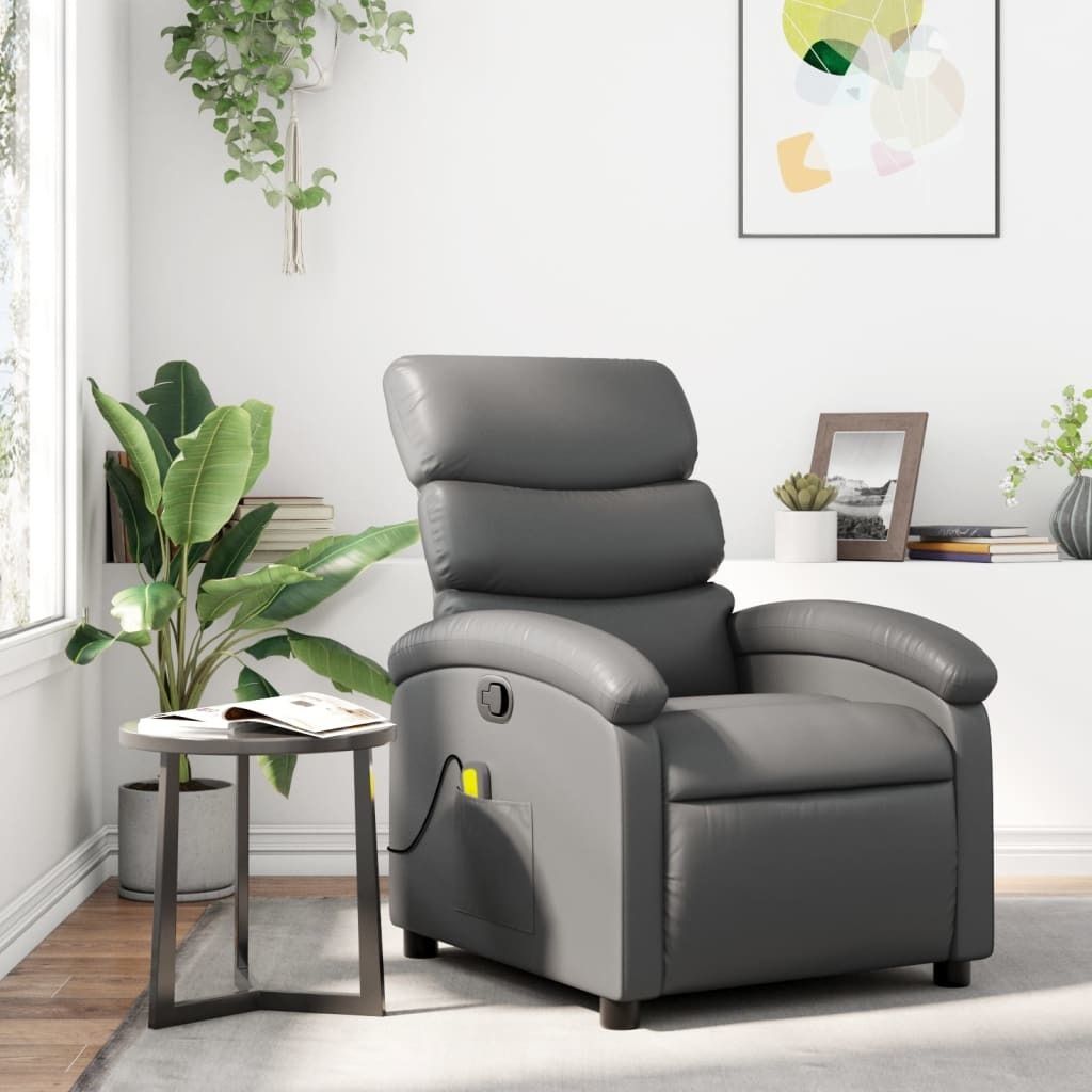 Massage Recliner Chair Gray Faux Leather