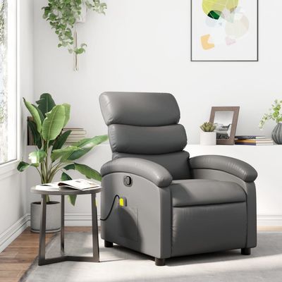 Massage Recliner Chair Gray Faux Leather
