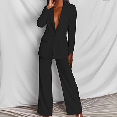 Color: Black, size: XXL - Fashion Business Women&#39;s Clothing Long Sleeve Trousers Suit