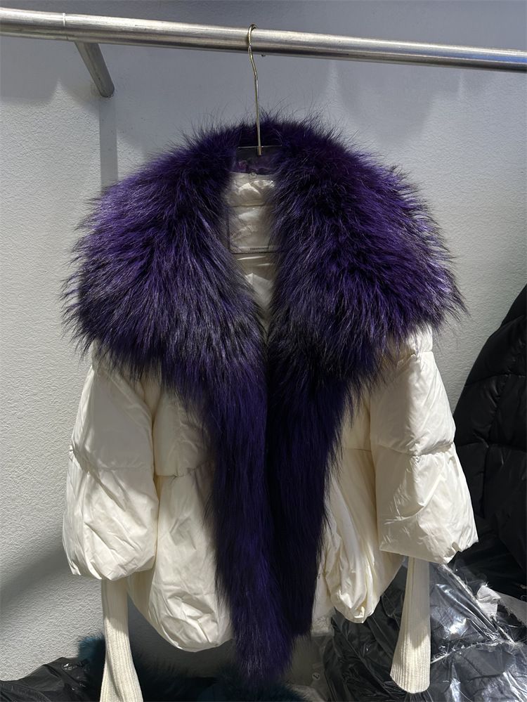 Color: Beige White Purple, Size: L - White Duck Down Jacket Niche Design Women&#39;s Clothing